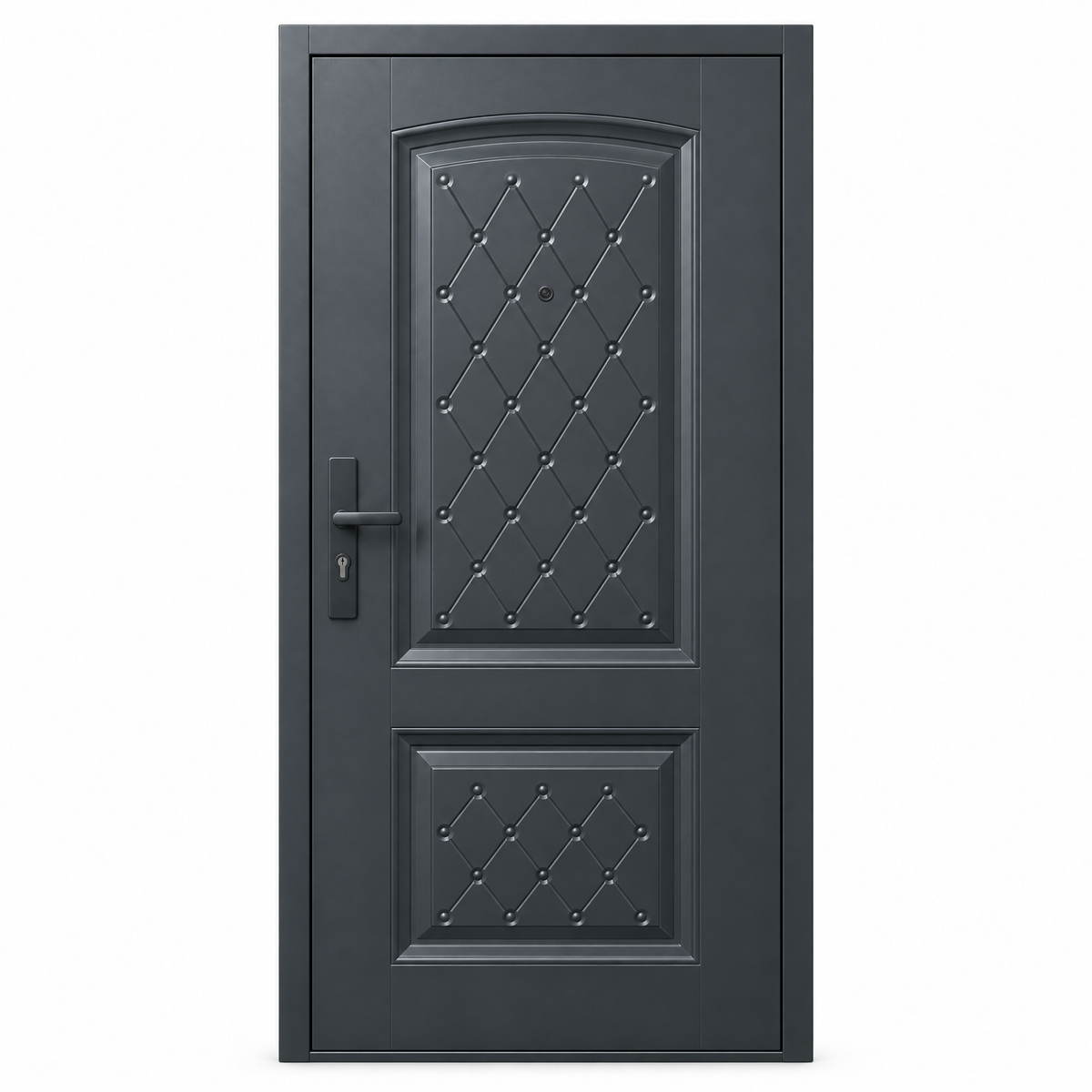 IronDOOR34 hőszigetelt biztonsági bejárati ajtó antracit színben, fehér háttéren
