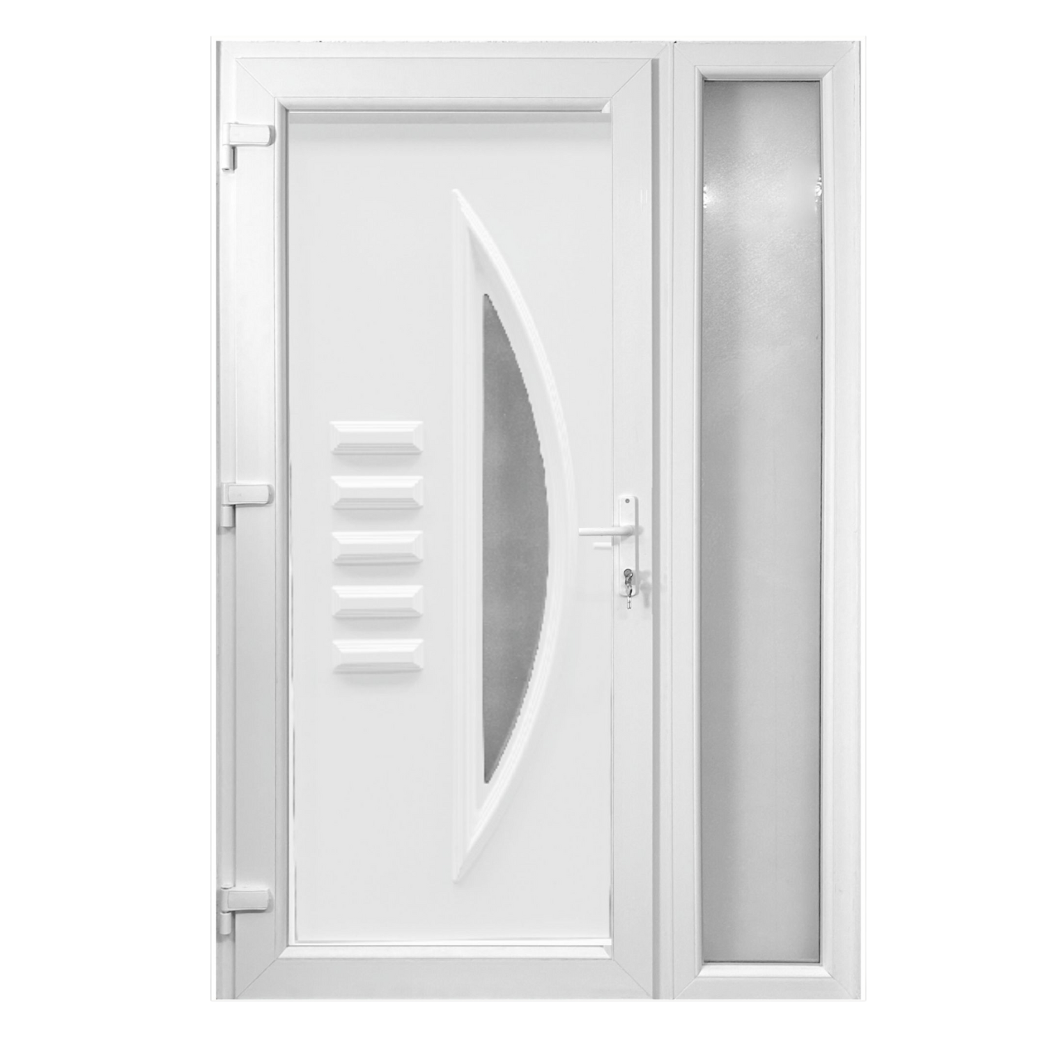 Kétszárnyú Műanyag bejárati ajtó - vitorlás kivitel- 70mm-es profil, 24mm-es panel, 2 rétegű üveg, zártszelvény merevítéssel