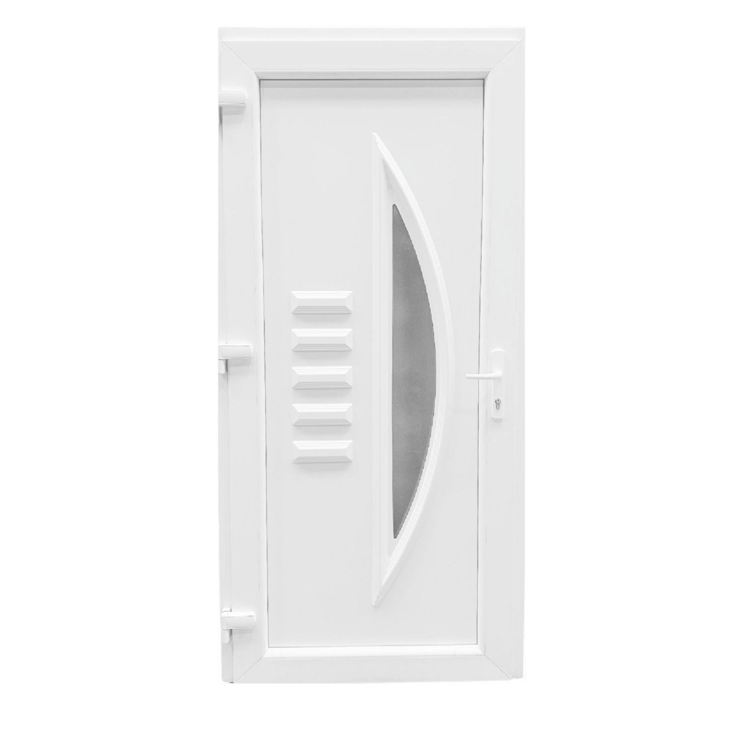 Műanyag bejárati ajtó - vitorlás kivitel- 70mm-es profil, 24mm-es panel, 2 rétegű üveg, zártszelvény merevítéssel