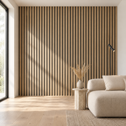 Natúr akusztikus fali panel modern minimalista nappaliban