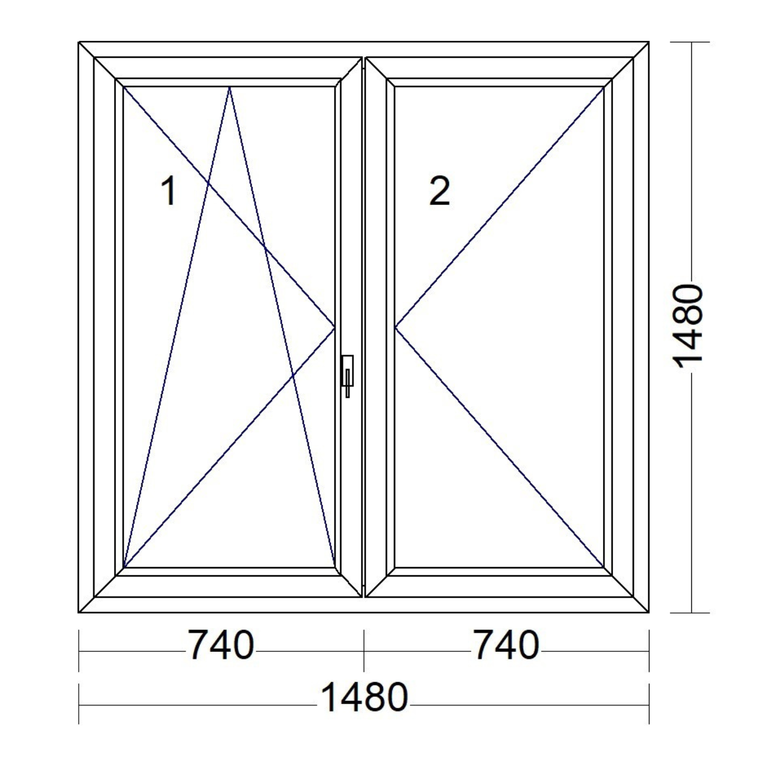 Műanyag váltószárnyas ablak bukó-nyíló-nyíló 1480 mm x 1480 mm