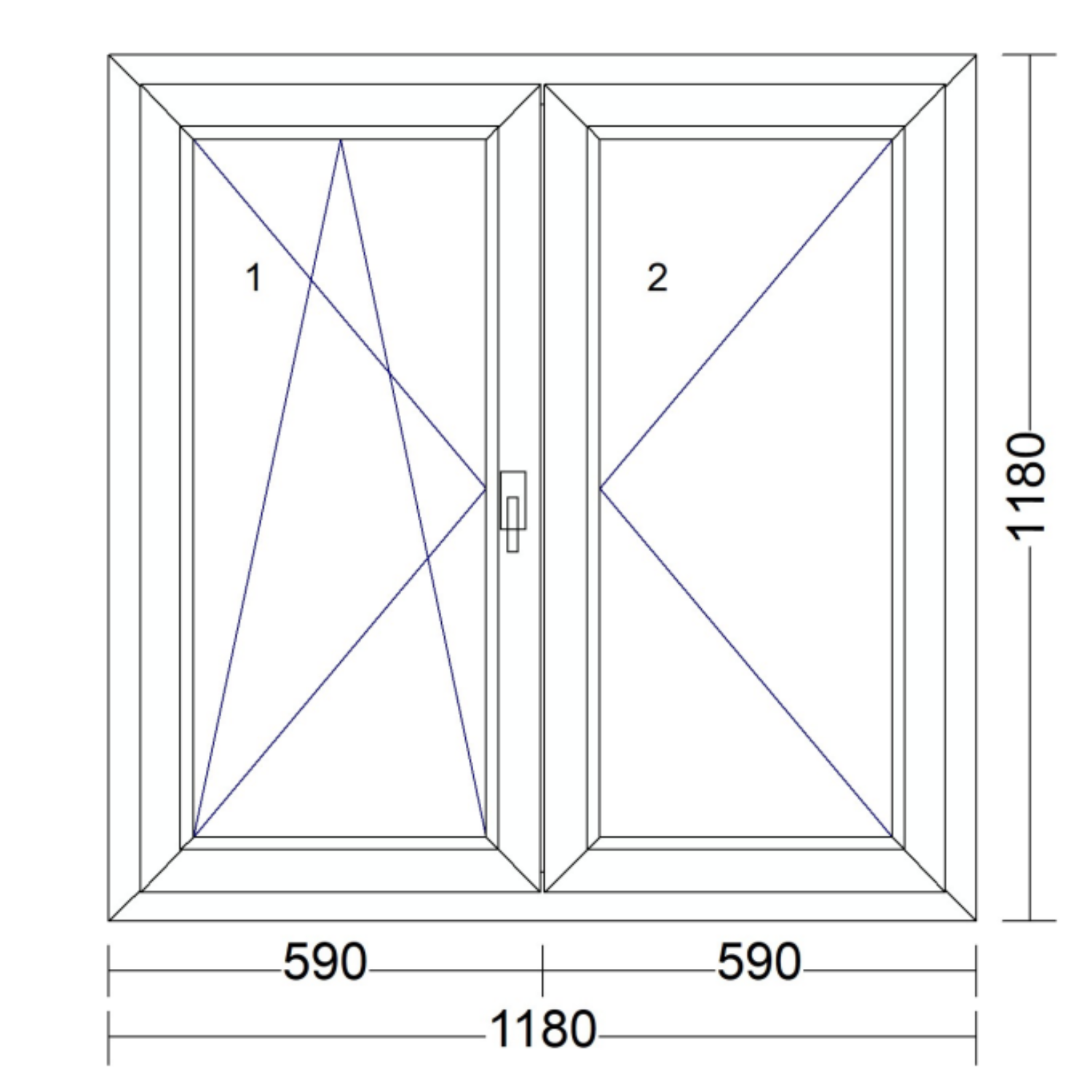 Műanyag váltószárnyas ablak bukó-nyíló-nyíló 1180 mm x 1180 mm