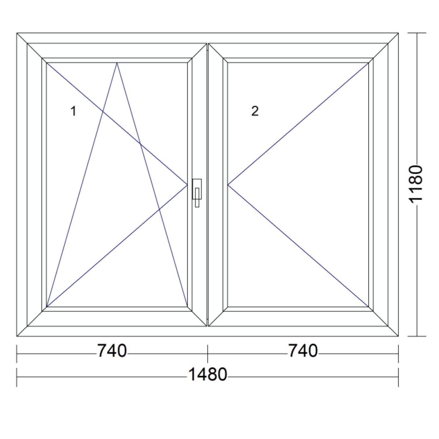 Műanyag váltószárnyas ablak bukó-nyíló-nyíló 1480 mm x 1180 mm