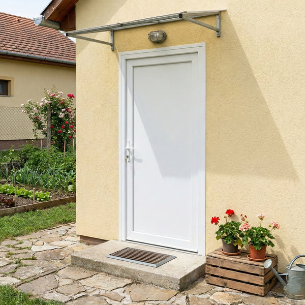 Műanyag bejárati ajtó - teli üveges kivitel - 70mm-es profil, 24mm-es panel, 2 rétegű üveg, zártszelvény merevítéssel