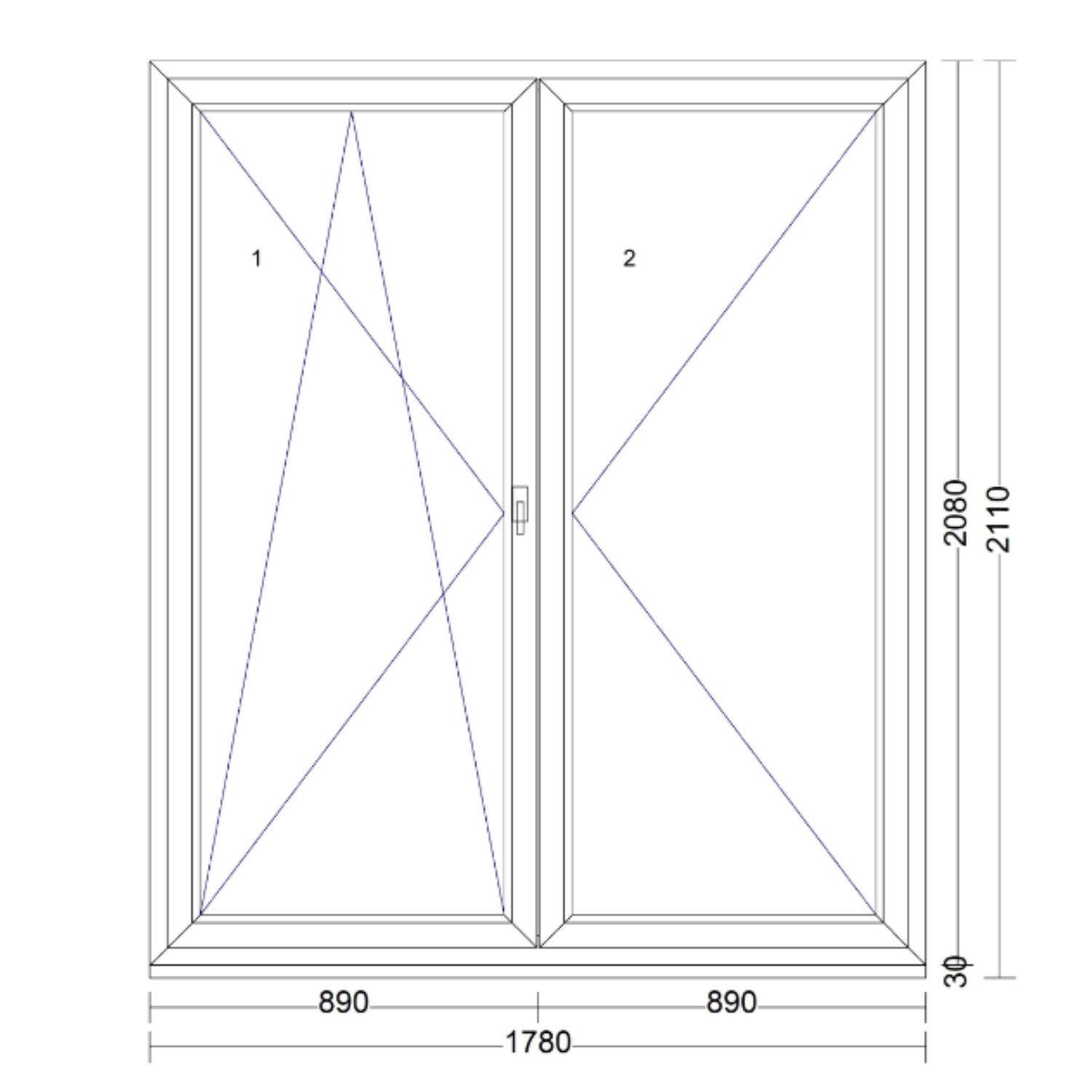 Műanyag erkélyajtó váltószárnyas E. A. bukó-nyíló-nyíló 1780 mm x 2080 mm
